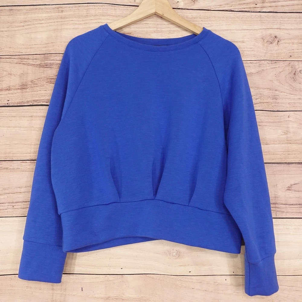 T Tahari T-Shirt Womens L Blue Crew Neck Long Sleeve Raglan Pullover Basic Top
